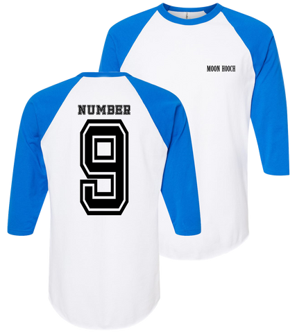 Number 9 Raglan (Blue/White)